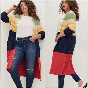 Torrid Colorblock Long Cardigan Sweater
